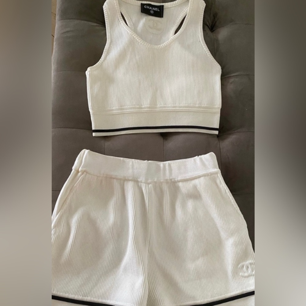 COPY - Chanel short and tank set white and black from the 90s